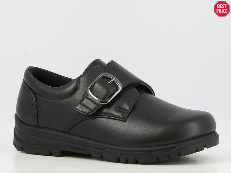 Picture of B166820- BOYS BLACK SCHOOL SHOES WITH ELASTICATED BUCKLE